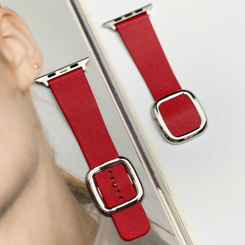 Кожаный ремешок Modern Buckle Leather для Apple Watch 38/40/41mm Silver/Product red